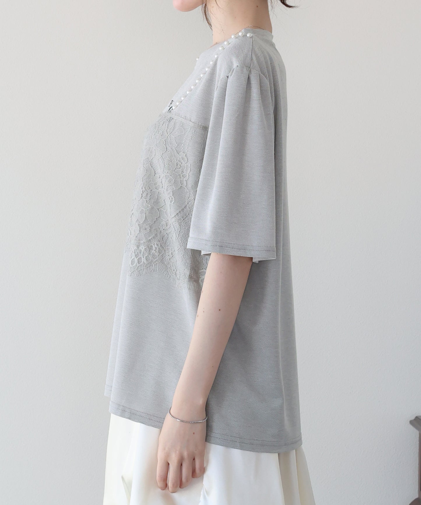 パール付きレースドッキングロゴTシャツ【メール便】