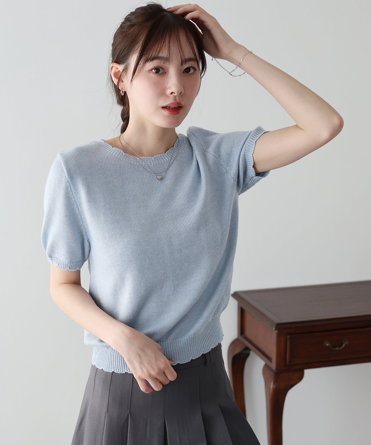 【早割5％OFF】スカラップパフスリーブニット