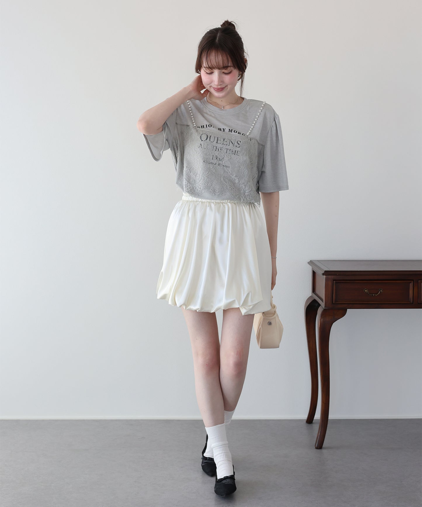 パール付きレースドッキングロゴTシャツ【メール便】