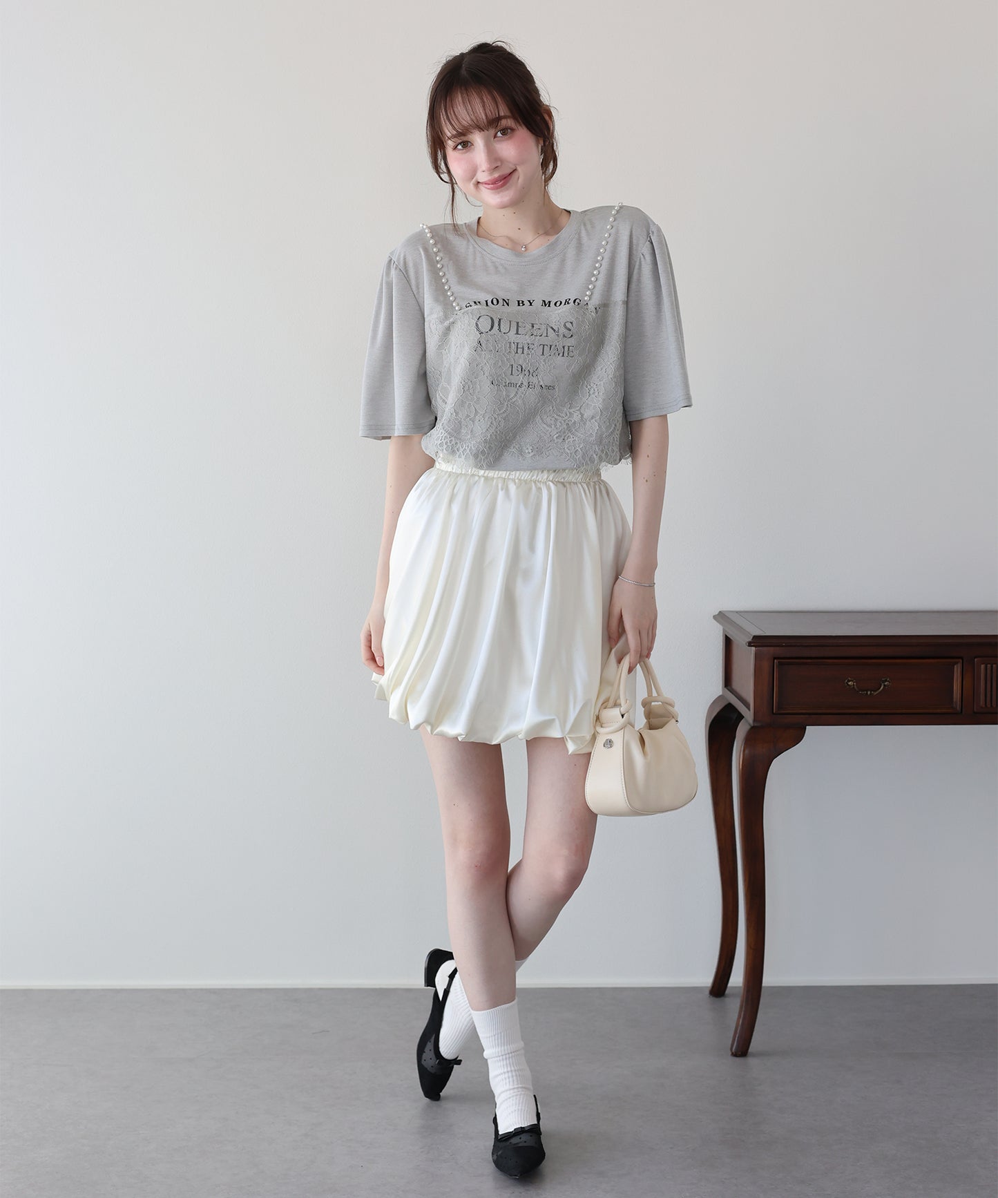 パール付きレースドッキングロゴTシャツ【メール便】