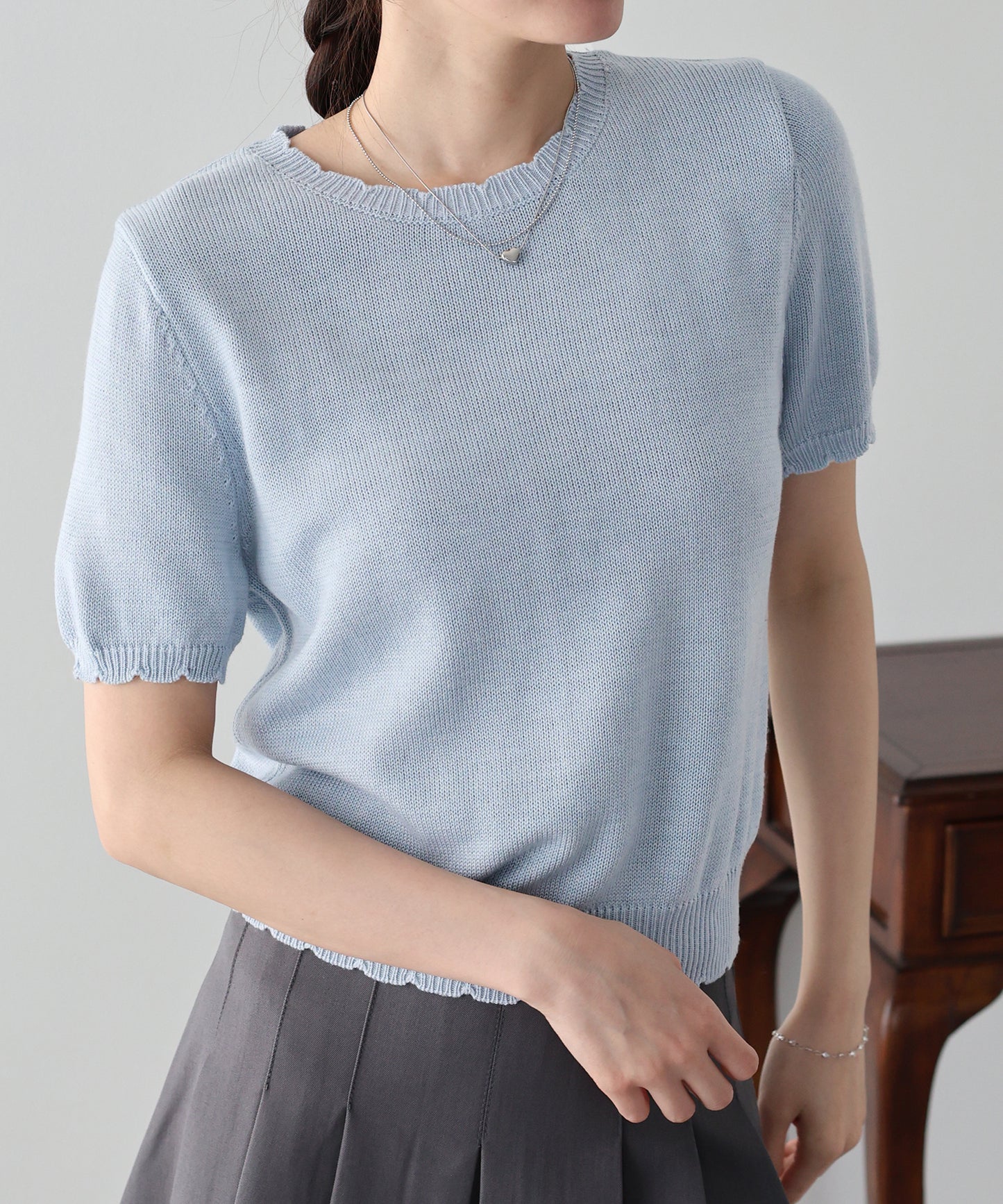 【早割5％OFF】スカラップパフスリーブニット