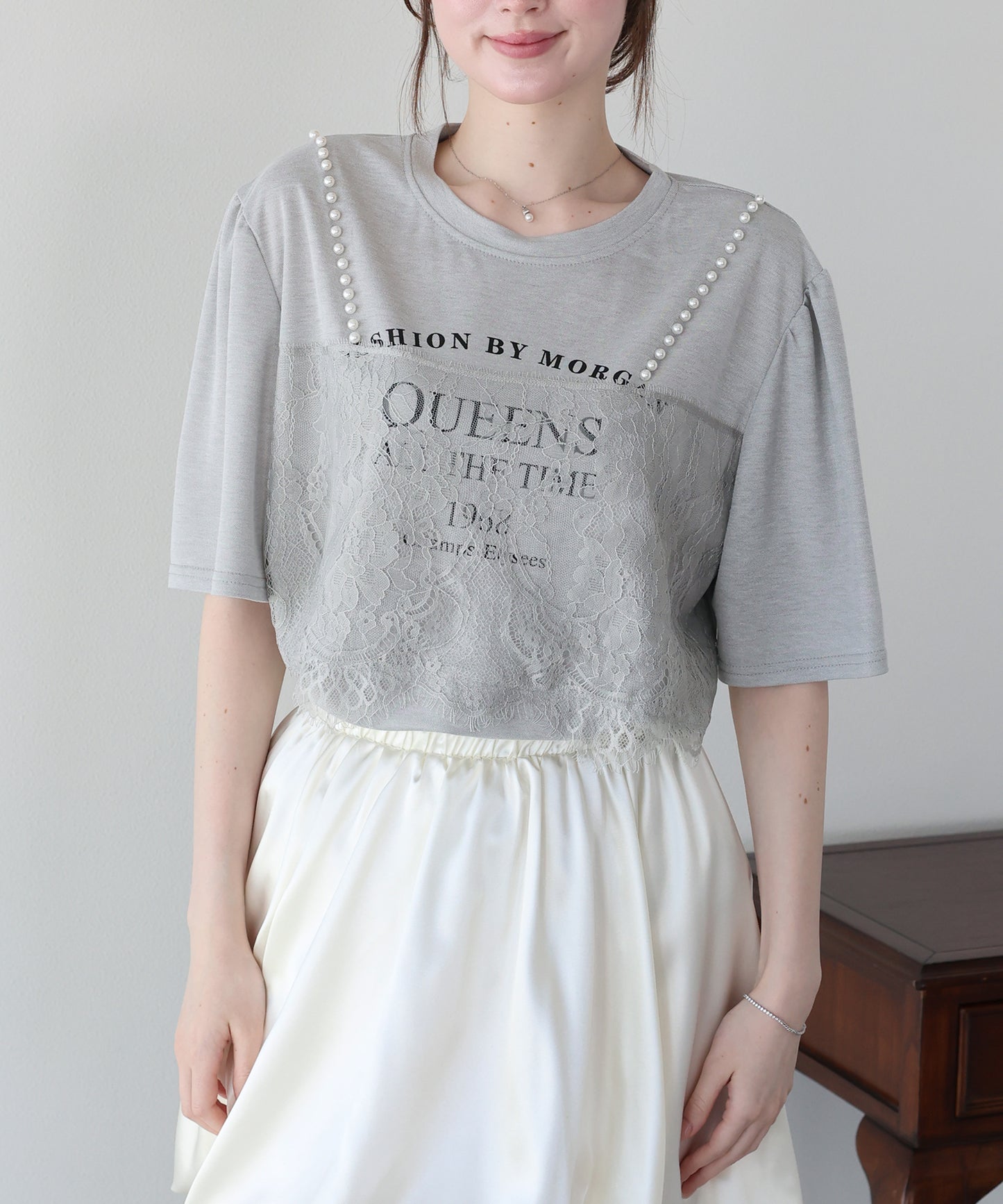 パール付きレースドッキングロゴTシャツ【メール便】