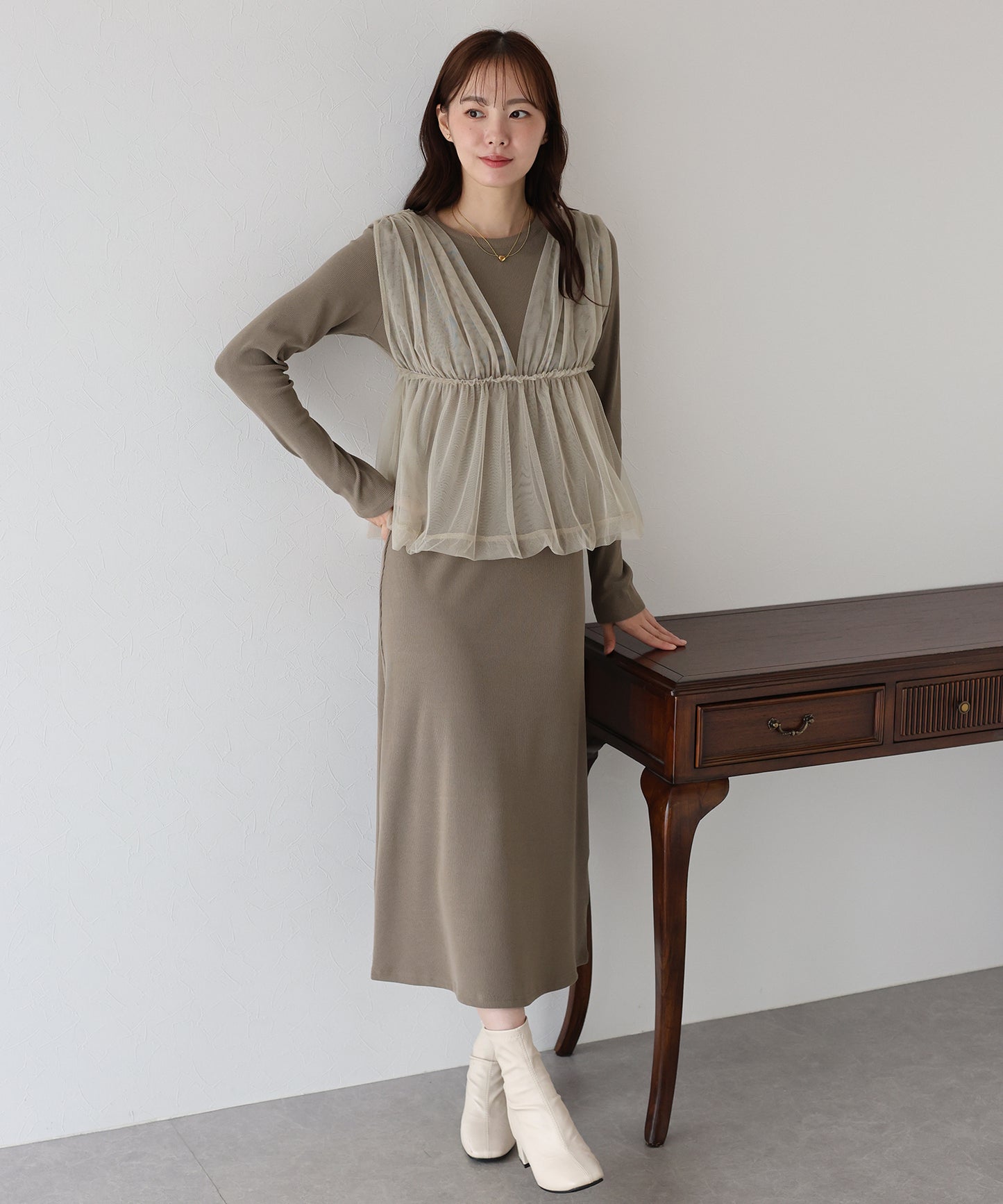 【早割5％OFF】チュールバルーンドッキングワンピース