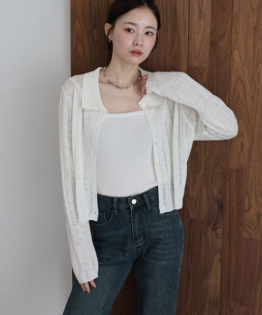 【早割5％OFF】シアーポロニットカーディガン【ネコポス】