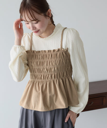【早割5％OFF】シャーリングビスチェレイヤードブラウス