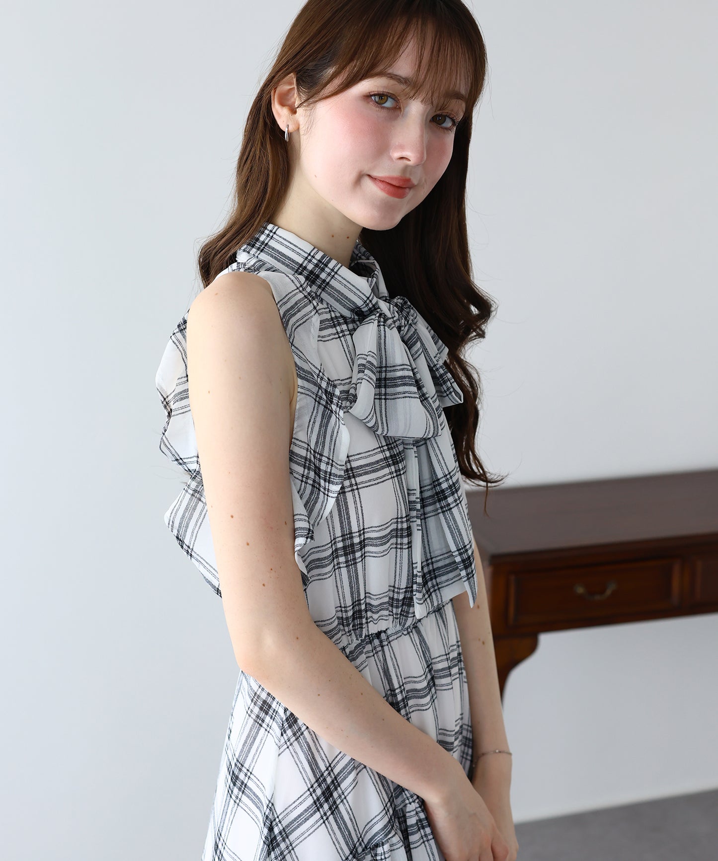 【早割5％OFF】《2サイズ展開》2WAYボウタイ アメスリチェックワンピース