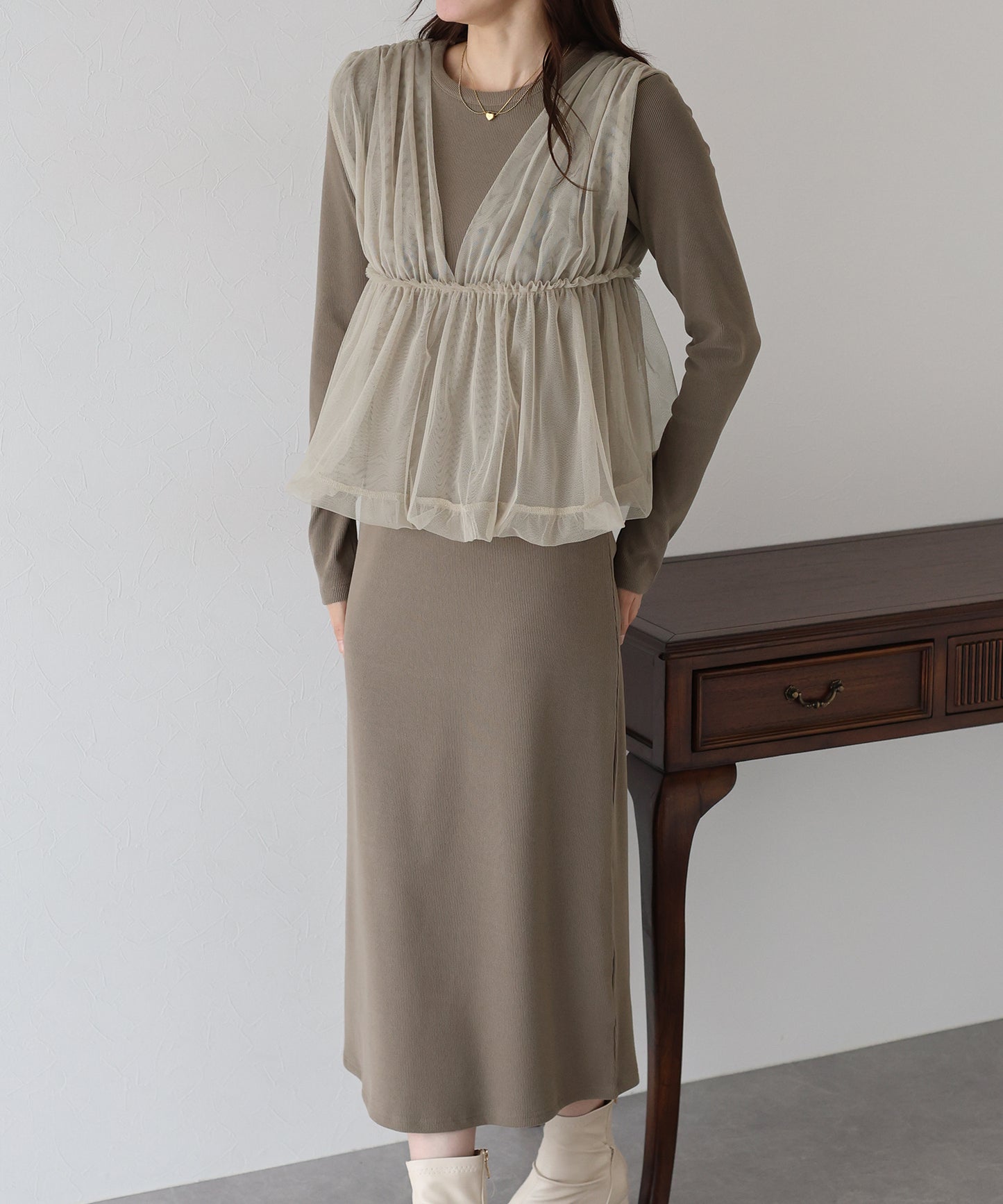 チュールバルーンドッキングワンピース