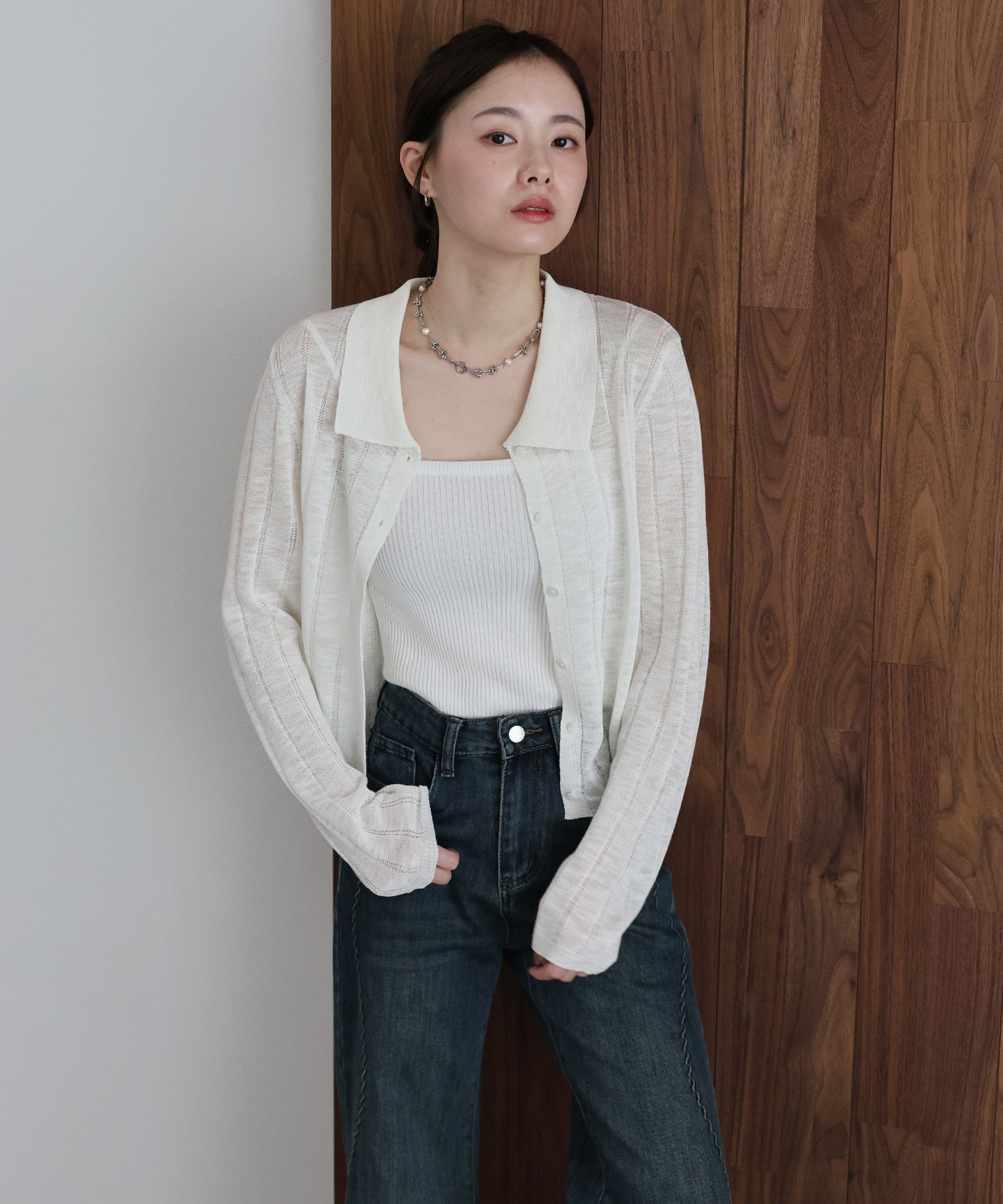 【早割5％OFF】シアーポロニットカーディガン【ネコポス】