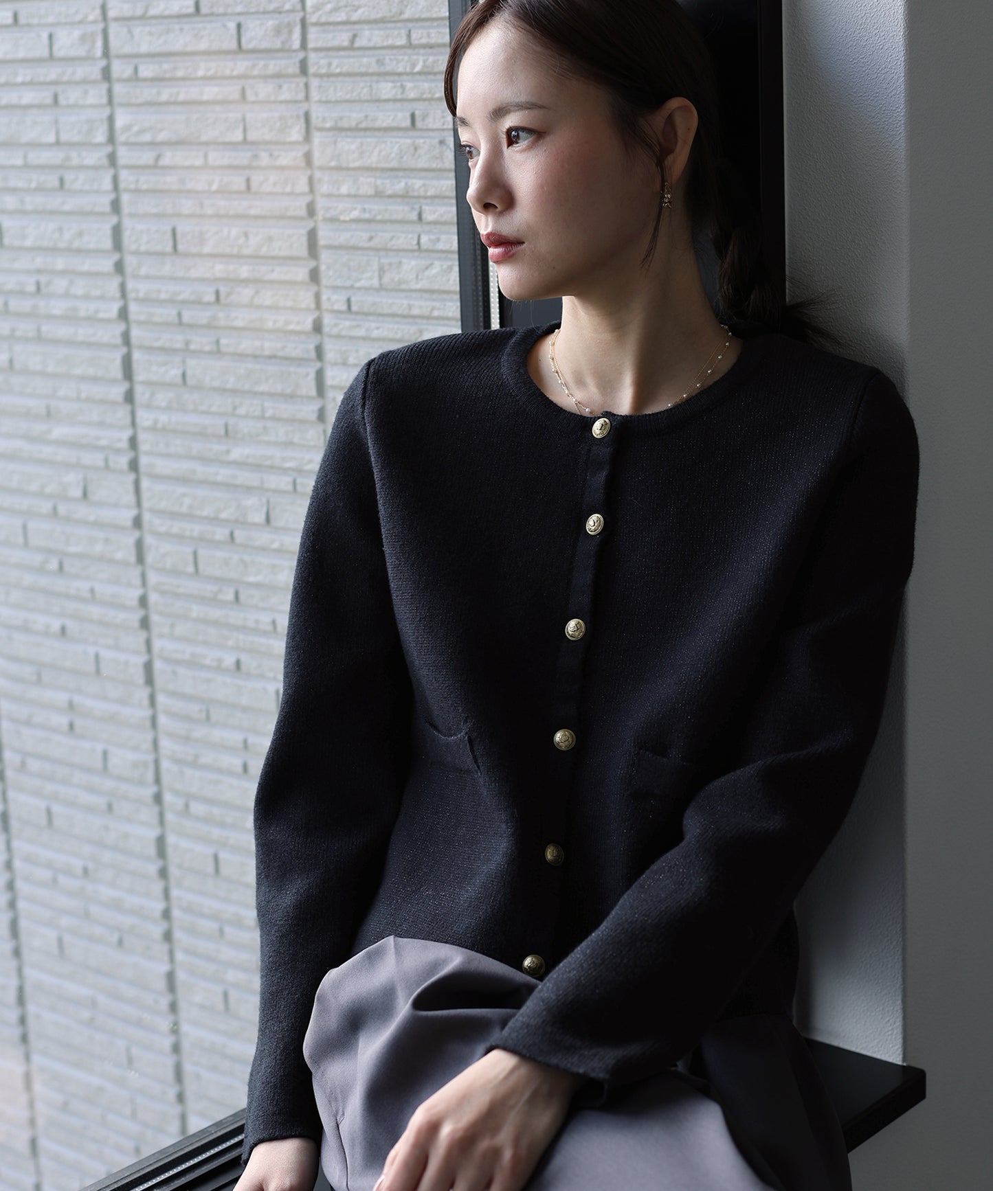 ゴールドボタンラメニットジャケット