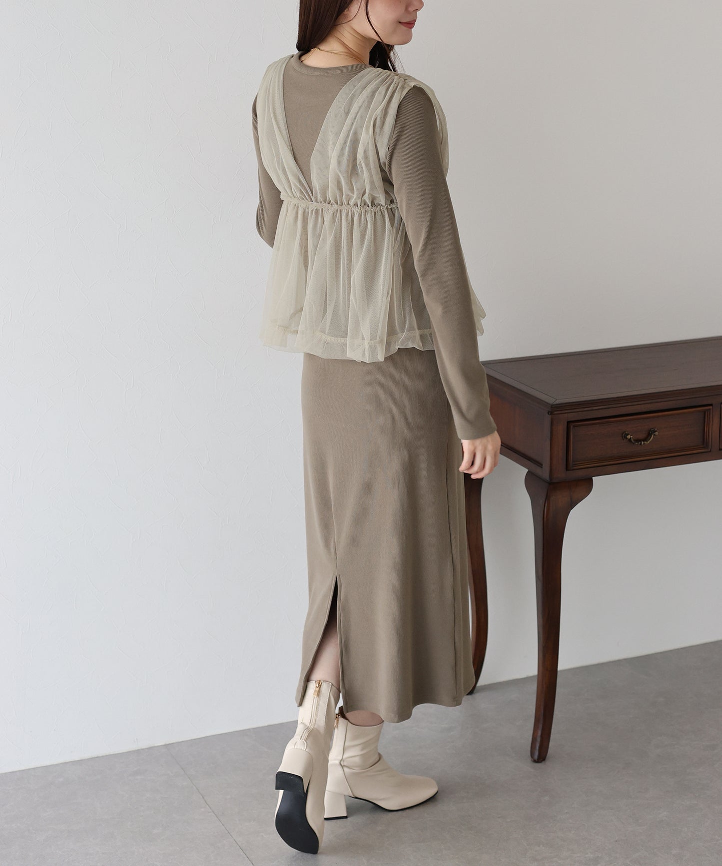 【早割5％OFF】チュールバルーンドッキングワンピース