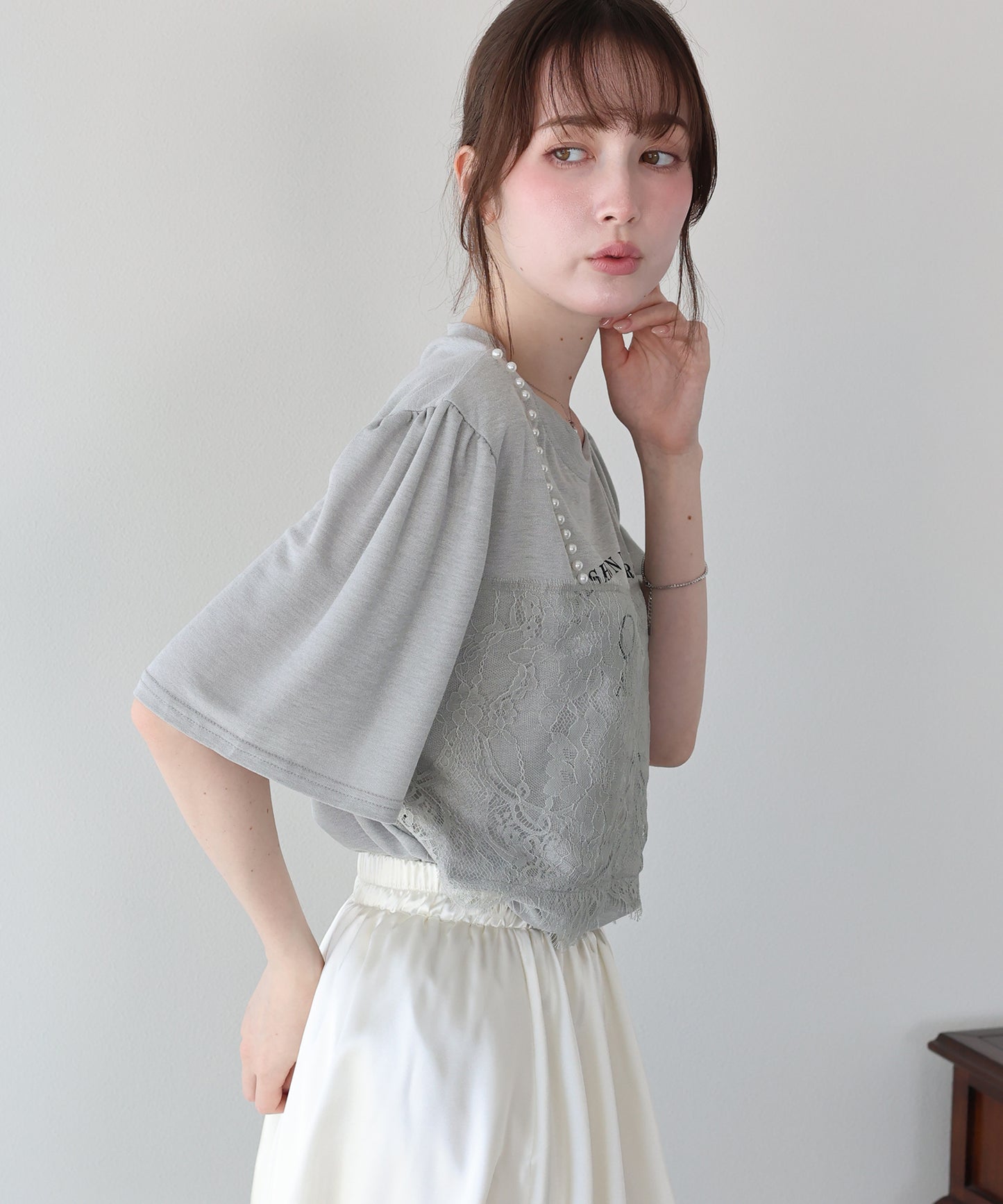 パール付きレースドッキングロゴTシャツ【メール便】
