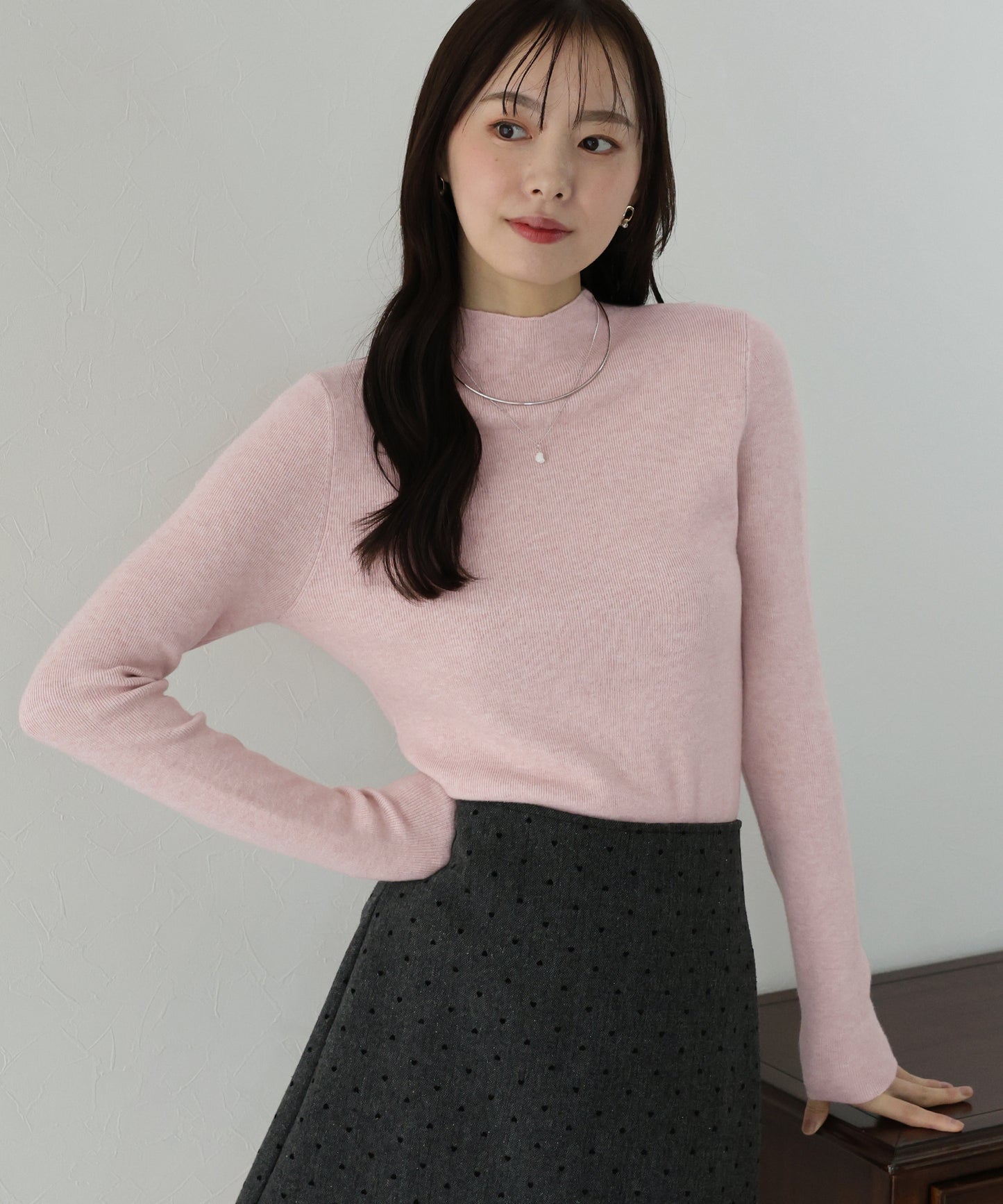 【TIME SALE】ウール混ベーシックハイネックニット