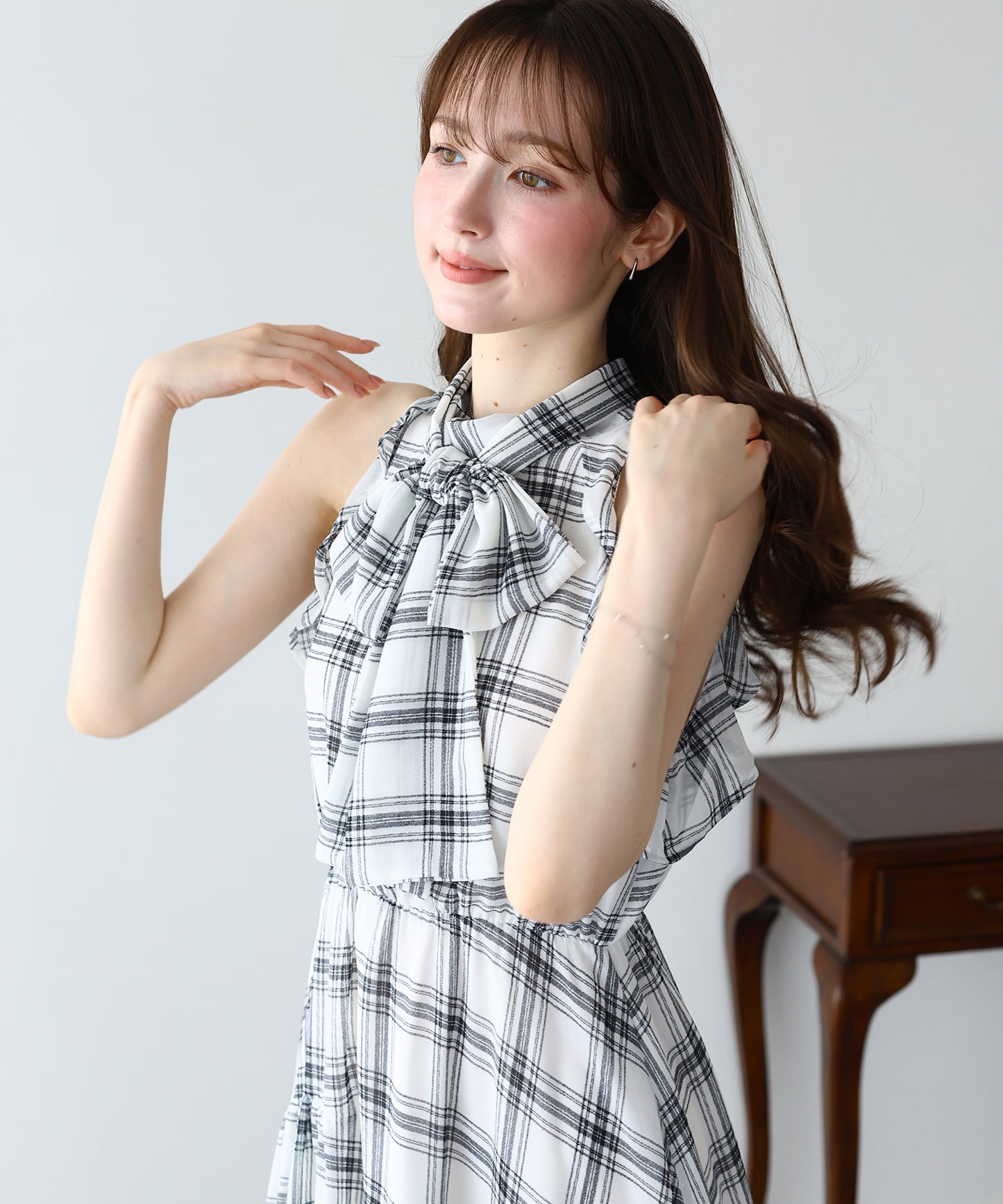 【早割5％OFF】《2サイズ展開》2WAYボウタイ アメスリチェックワンピース