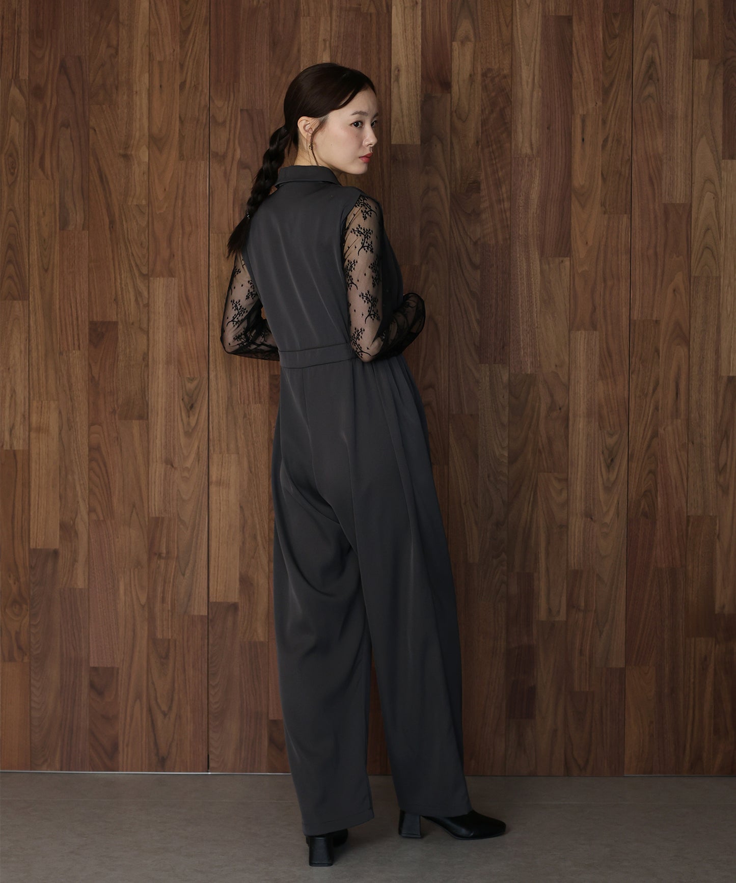 テーラードオールインワンパンツドレス+ジャガードチュールトップスSET