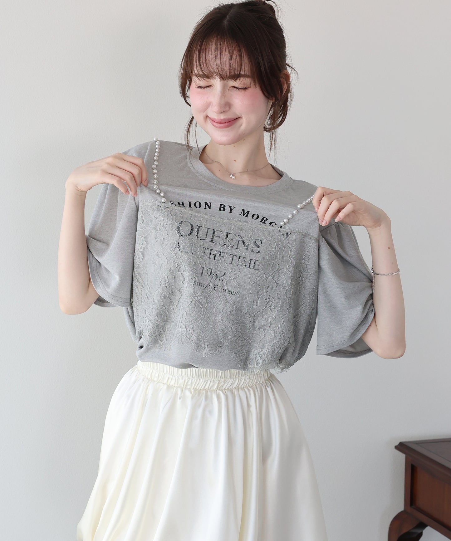 パール付きレースドッキングロゴTシャツ【メール便】