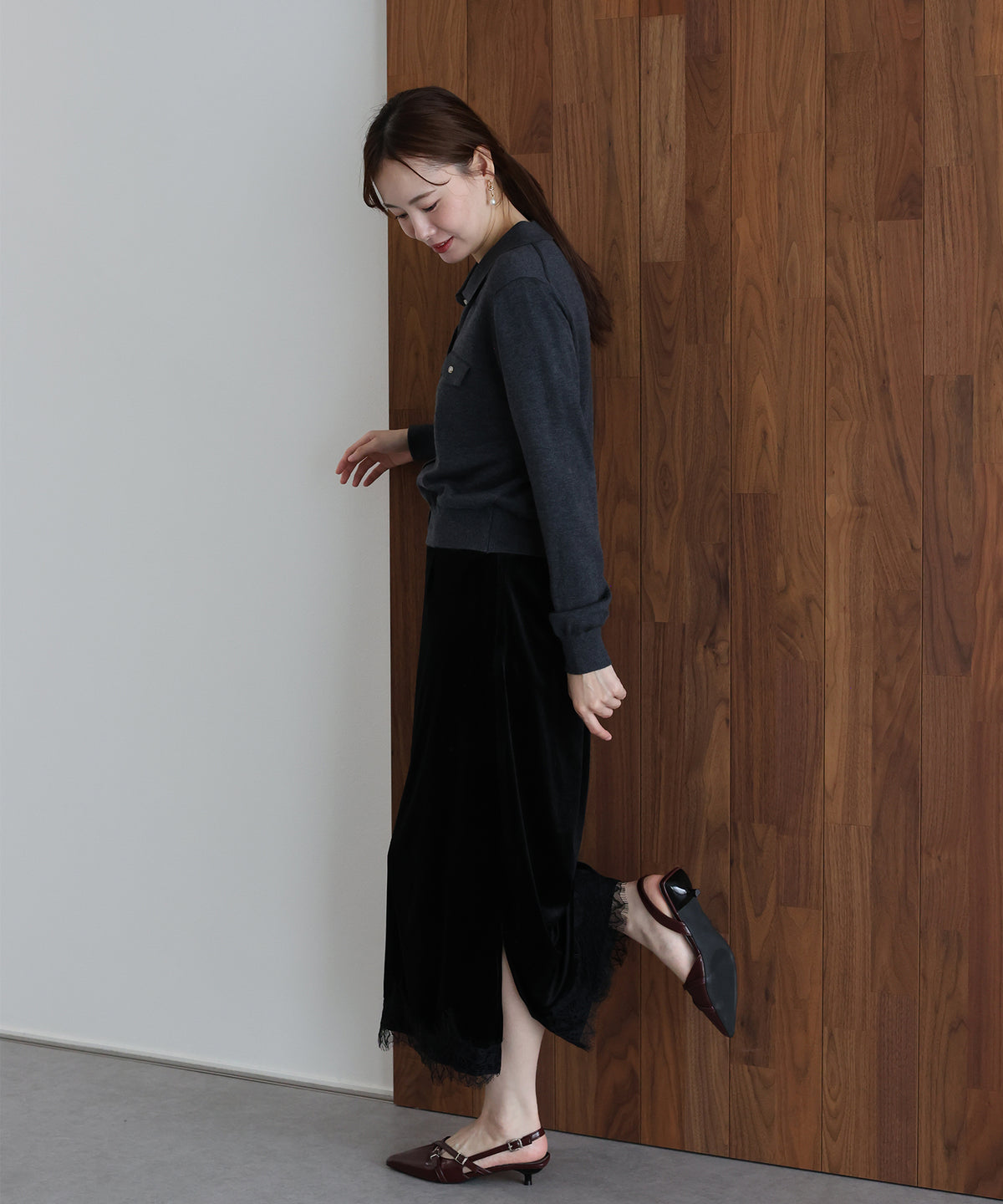 【早割5％OFF】《2サイズ展開》ヘムレースベロアスカート