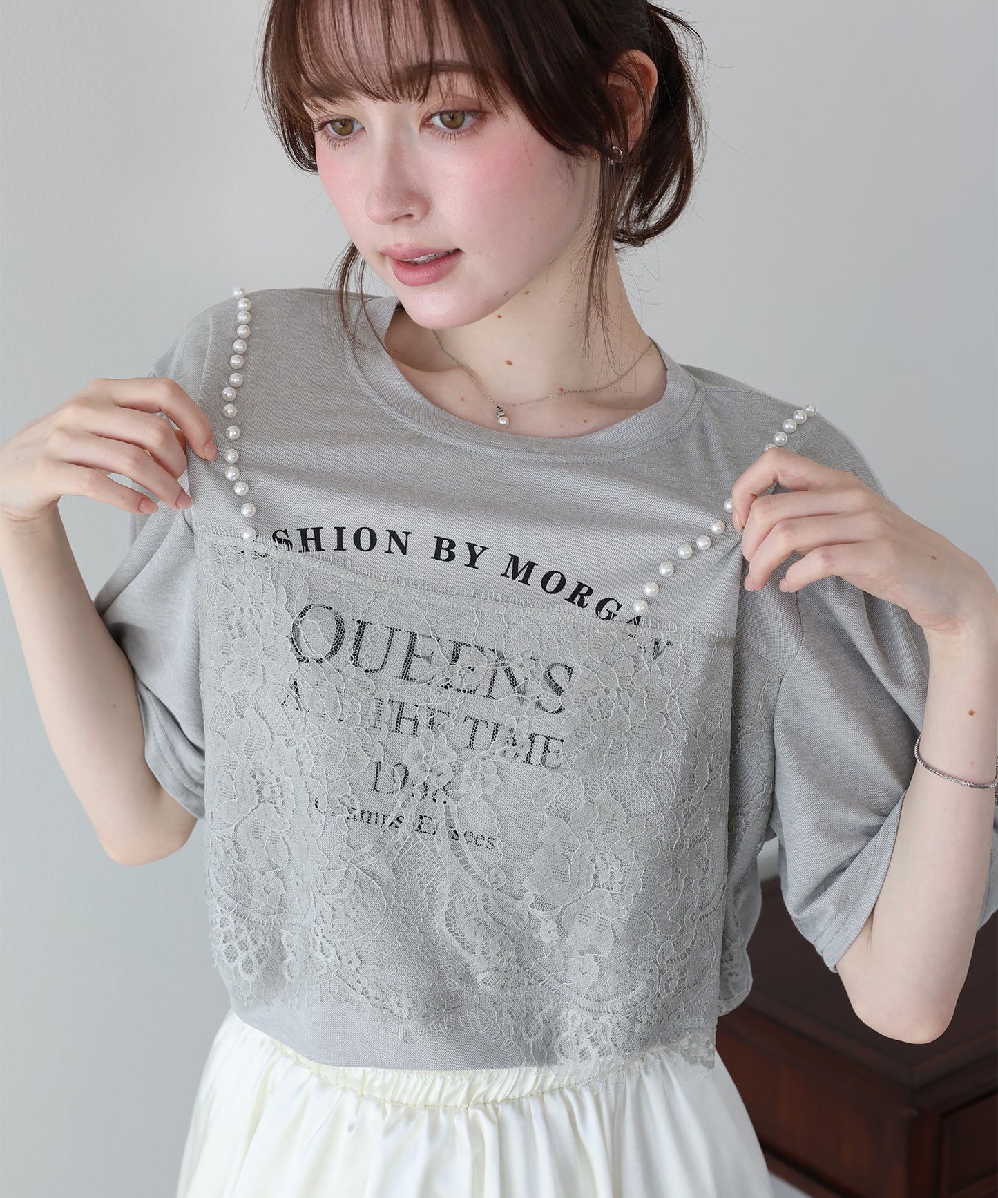 パール付きレースドッキングロゴTシャツ【メール便】