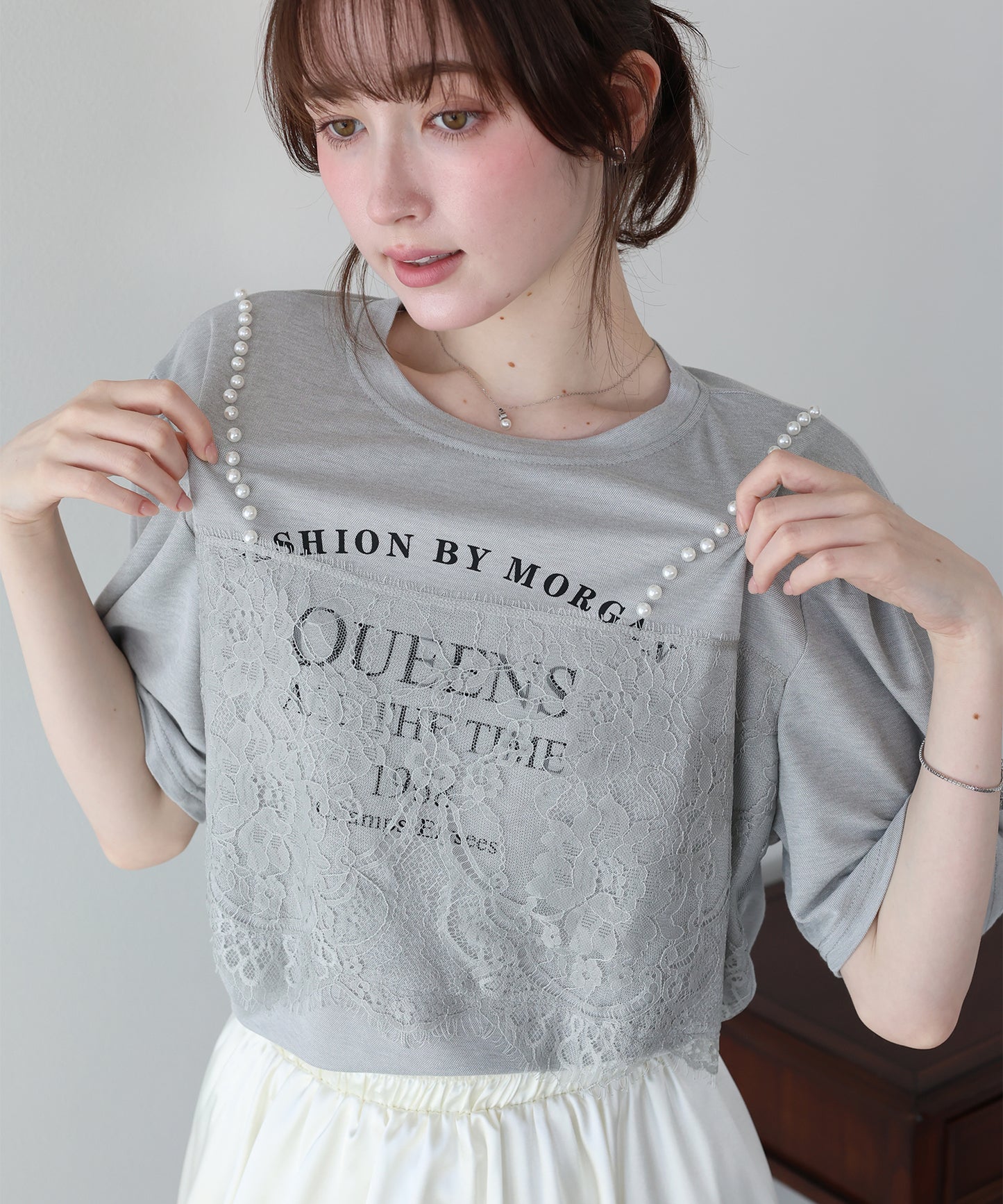パール付きレースドッキングロゴTシャツ【メール便】