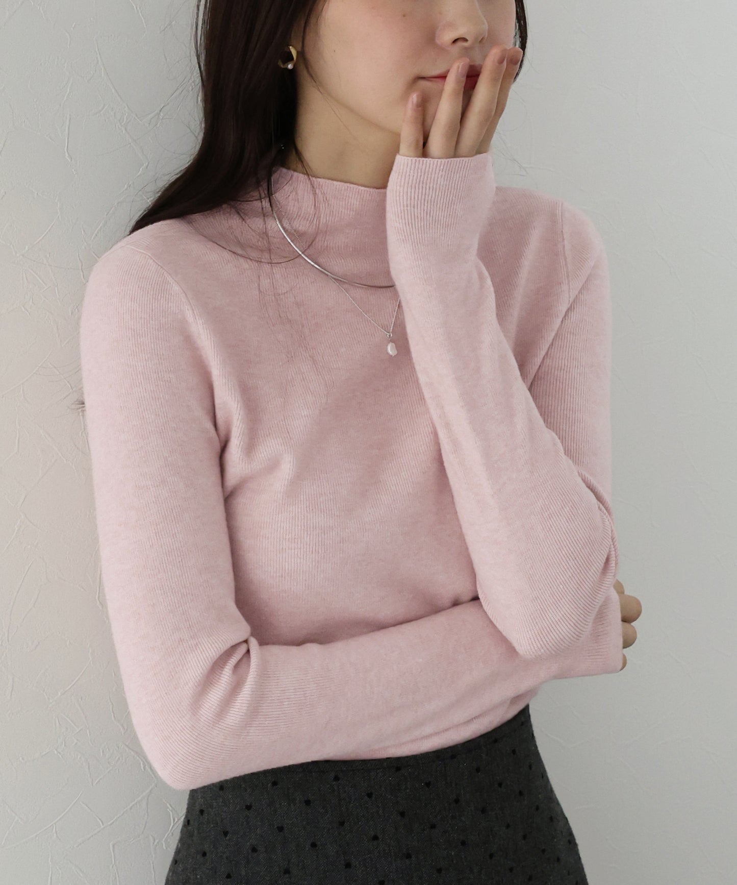 【TIME SALE】ウール混ベーシックハイネックニット