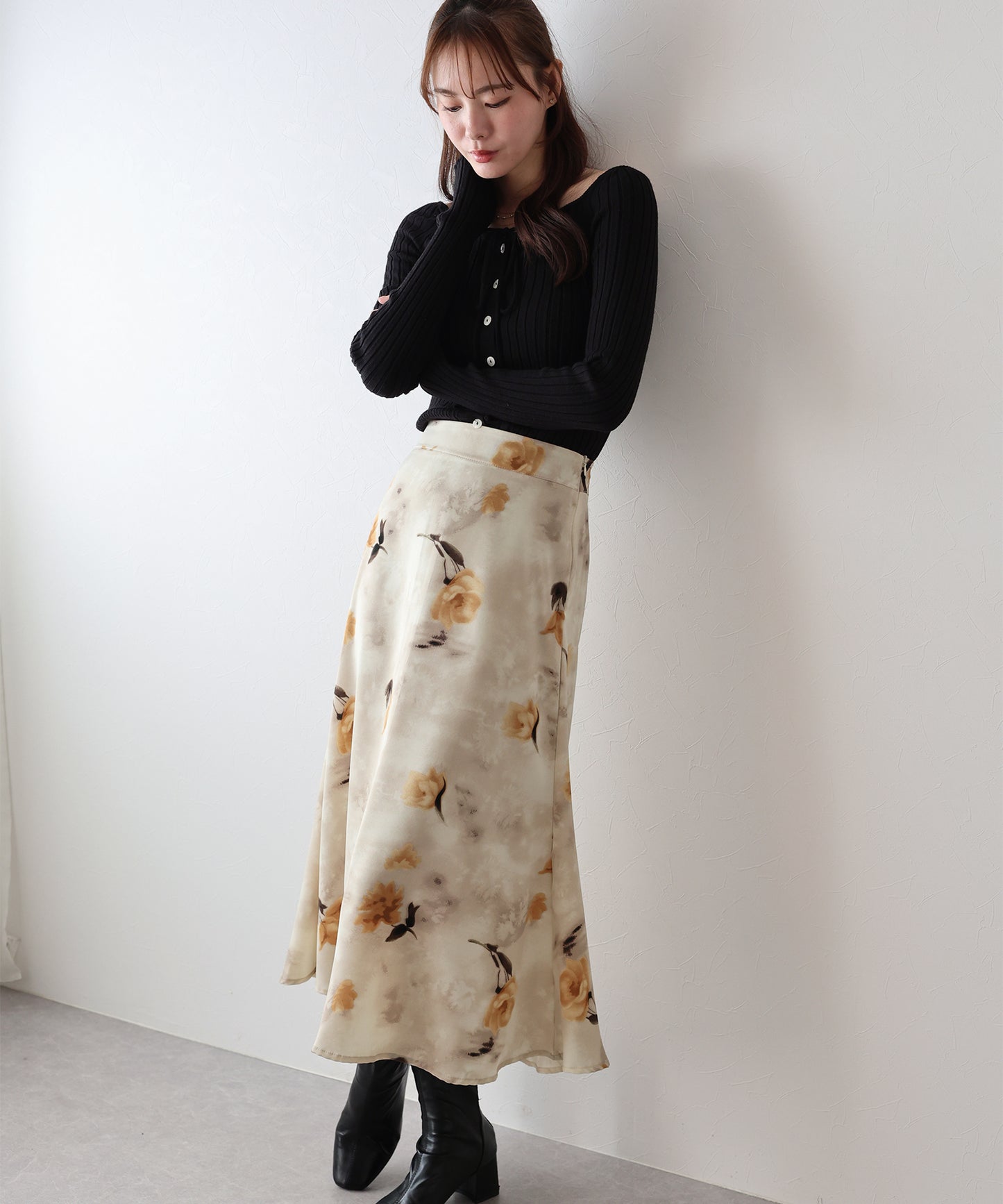 フラワープリント マーメイドスカート