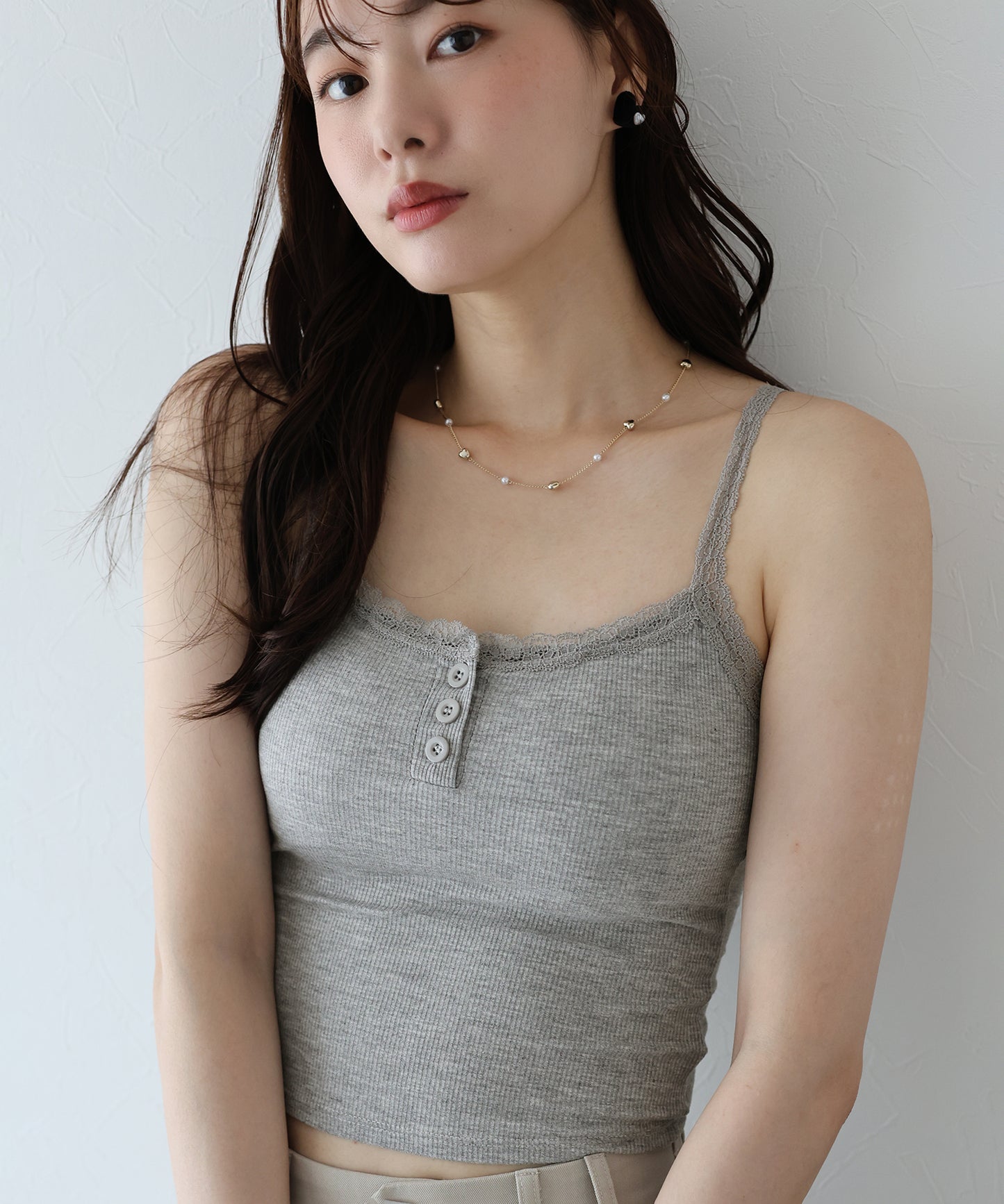 【TIME SALE】カップ付きレースストラップキャミソール【ネコポス】