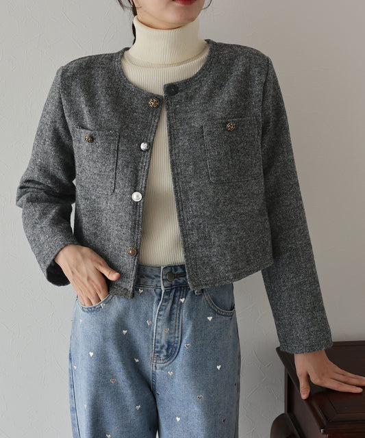 【TIME SALE】アソートボタンウールノーカラージャケット