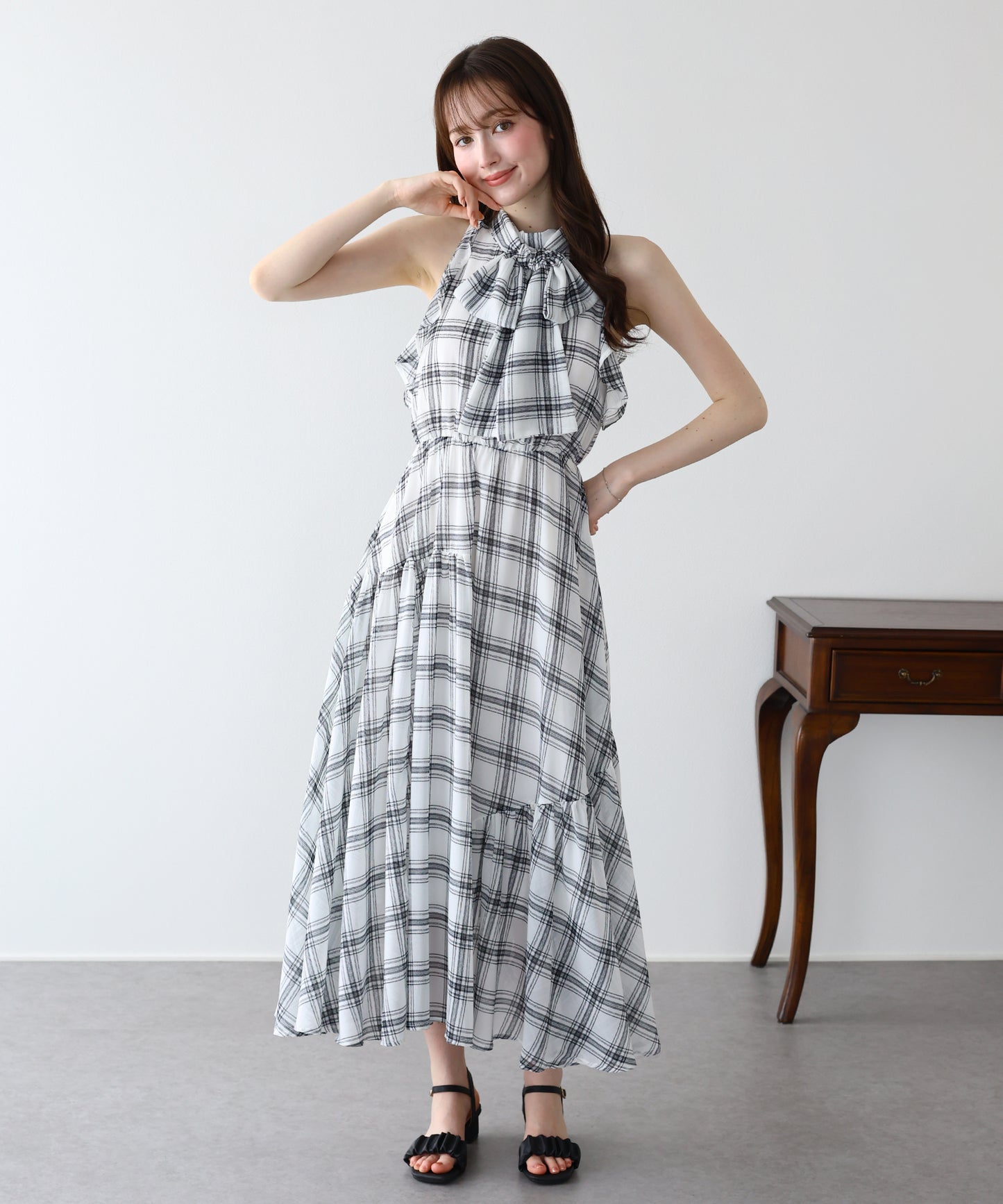 【早割5％OFF】《2サイズ展開》2WAYボウタイ アメスリチェックワンピース