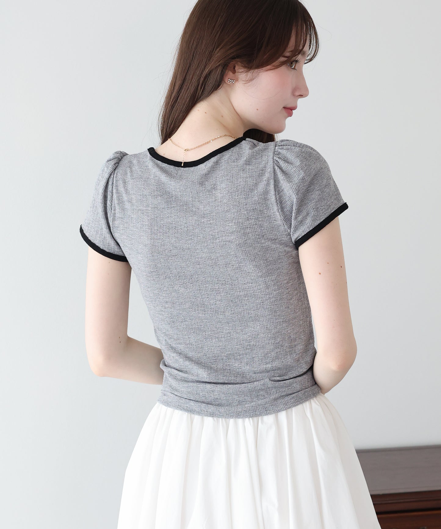 【SALE】バイカラーリボンカットソー【メール便】