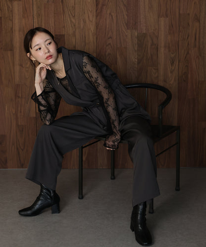 【早割5％OFF】テーラードオールインワンパンツドレス+ジャガードチュールトップスSET