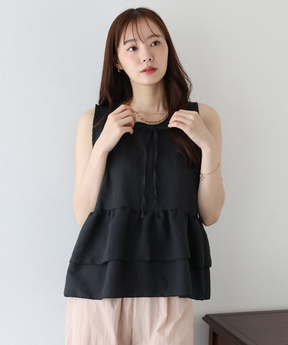 【SALE】リボンティアードノースリブラウス【ネコポス】