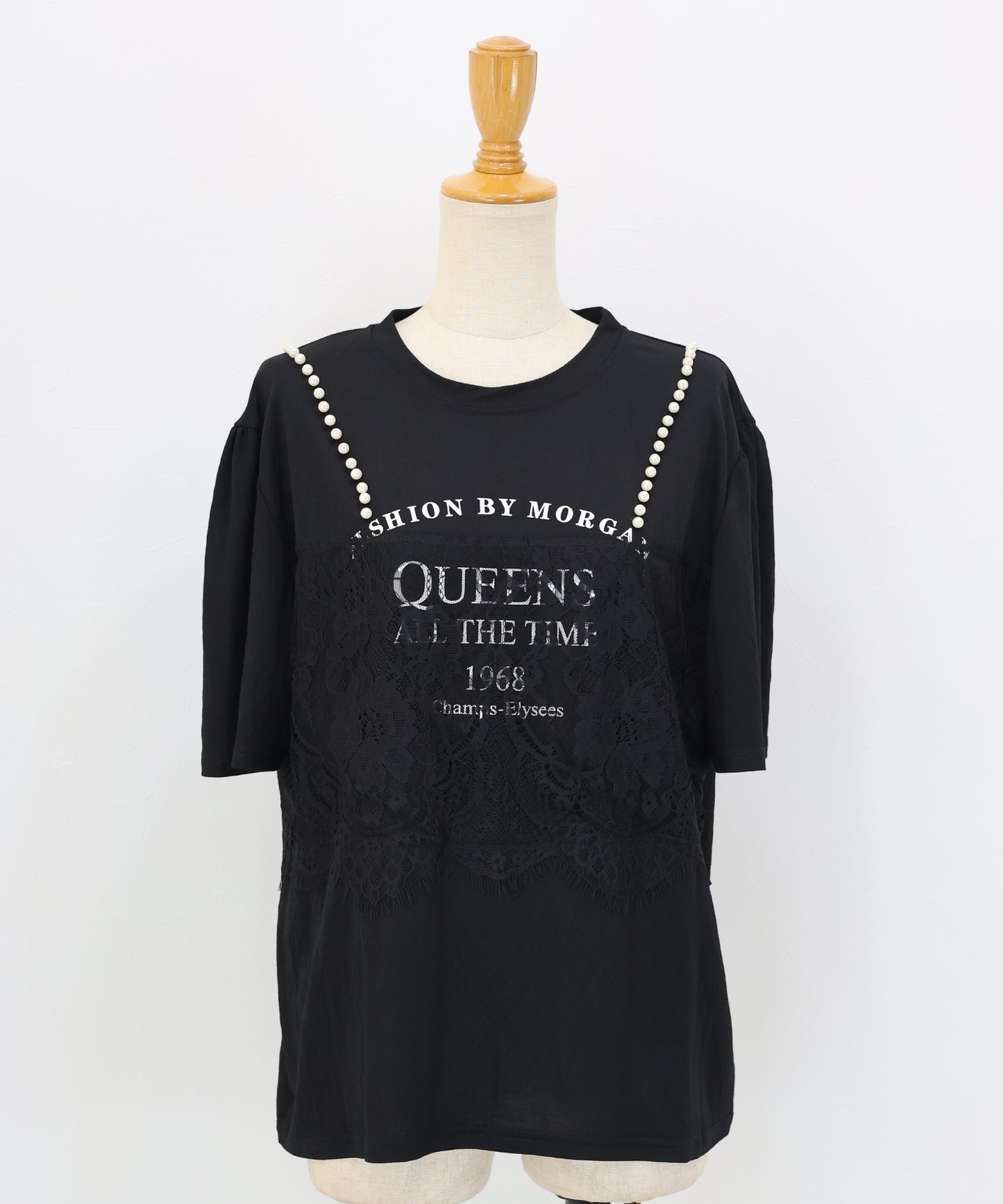 パール付きレースドッキングロゴTシャツ【メール便】