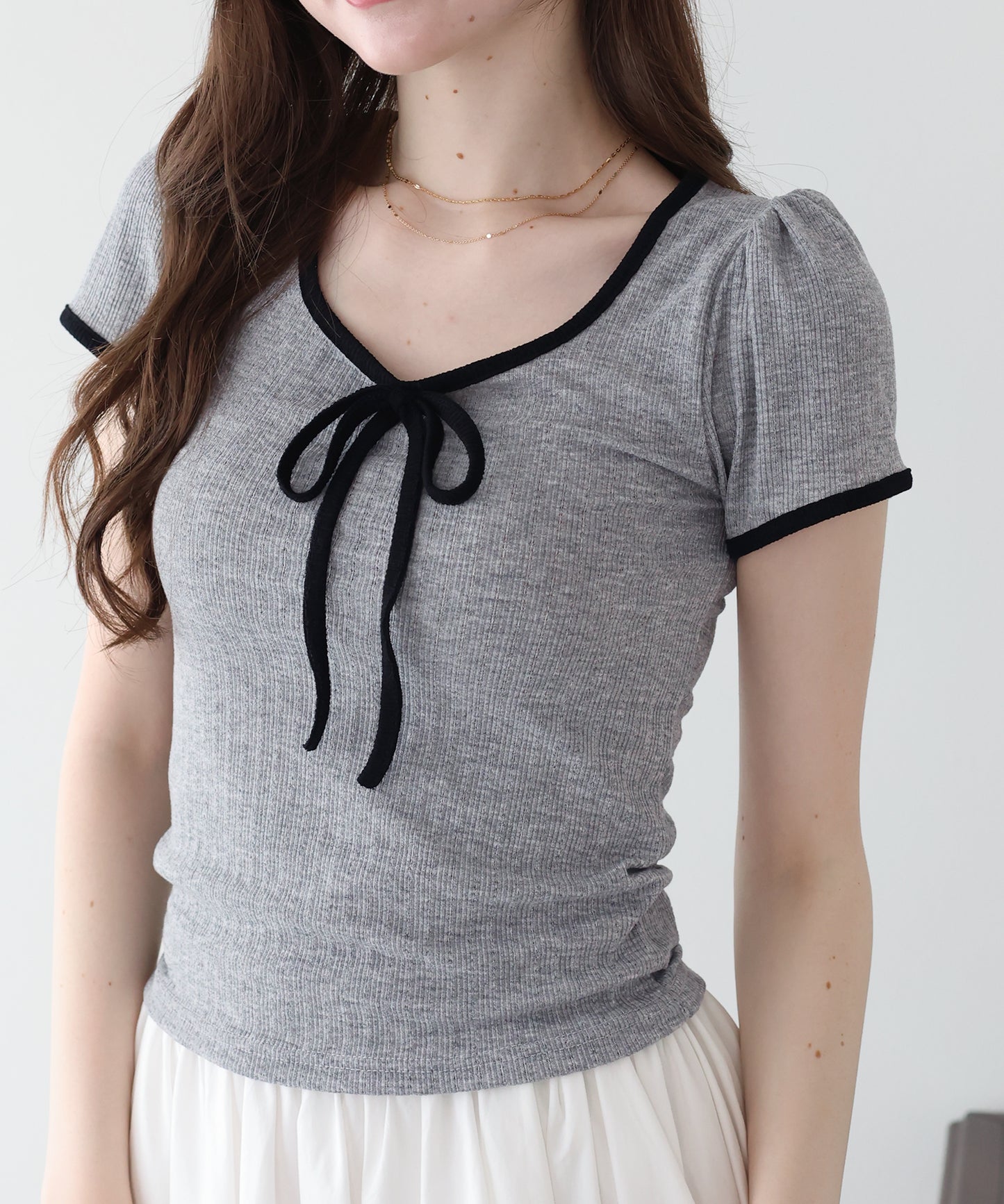 【SALE】バイカラーリボンカットソー【メール便】