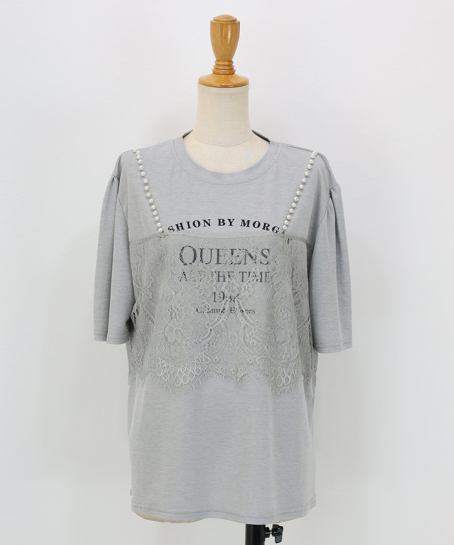 パール付きレースドッキングロゴTシャツ【メール便】