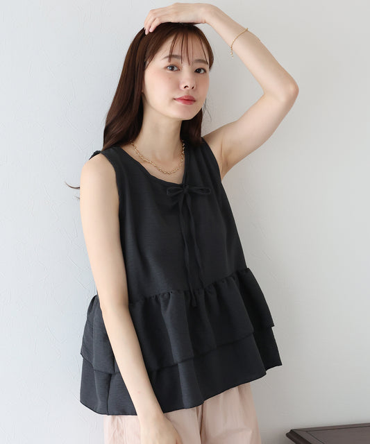 【SALE】リボンティアードノースリブラウス【ネコポス】