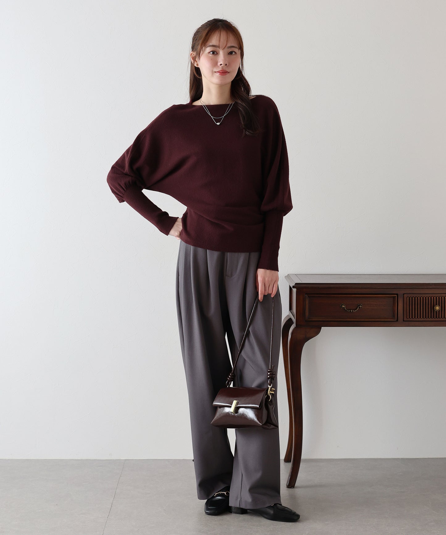 ウール混ボリュームスリーブドルマンニット