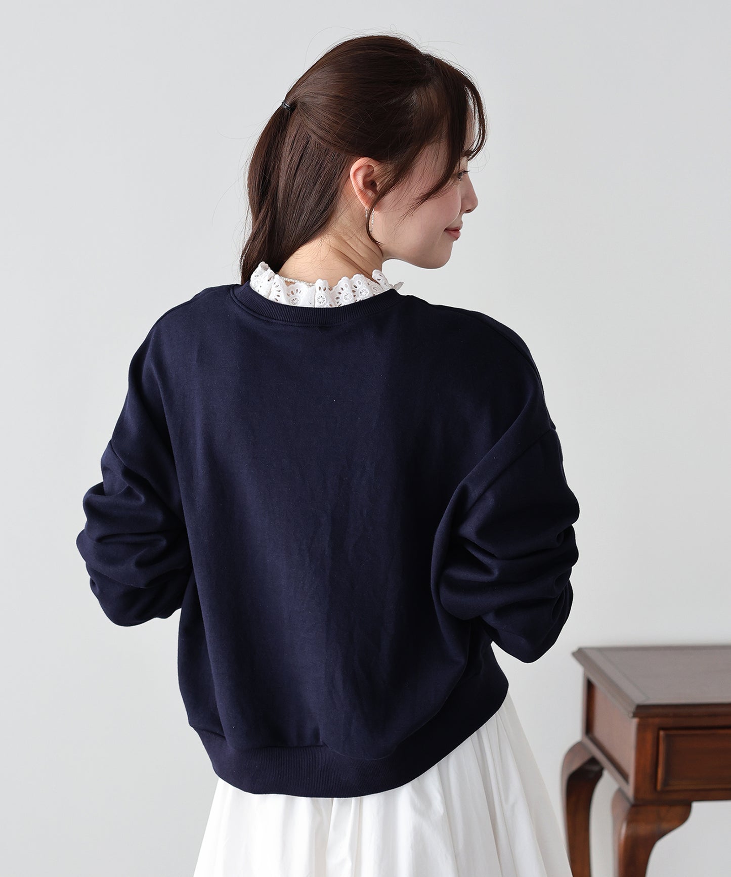 コットンレースレイヤードスウェット