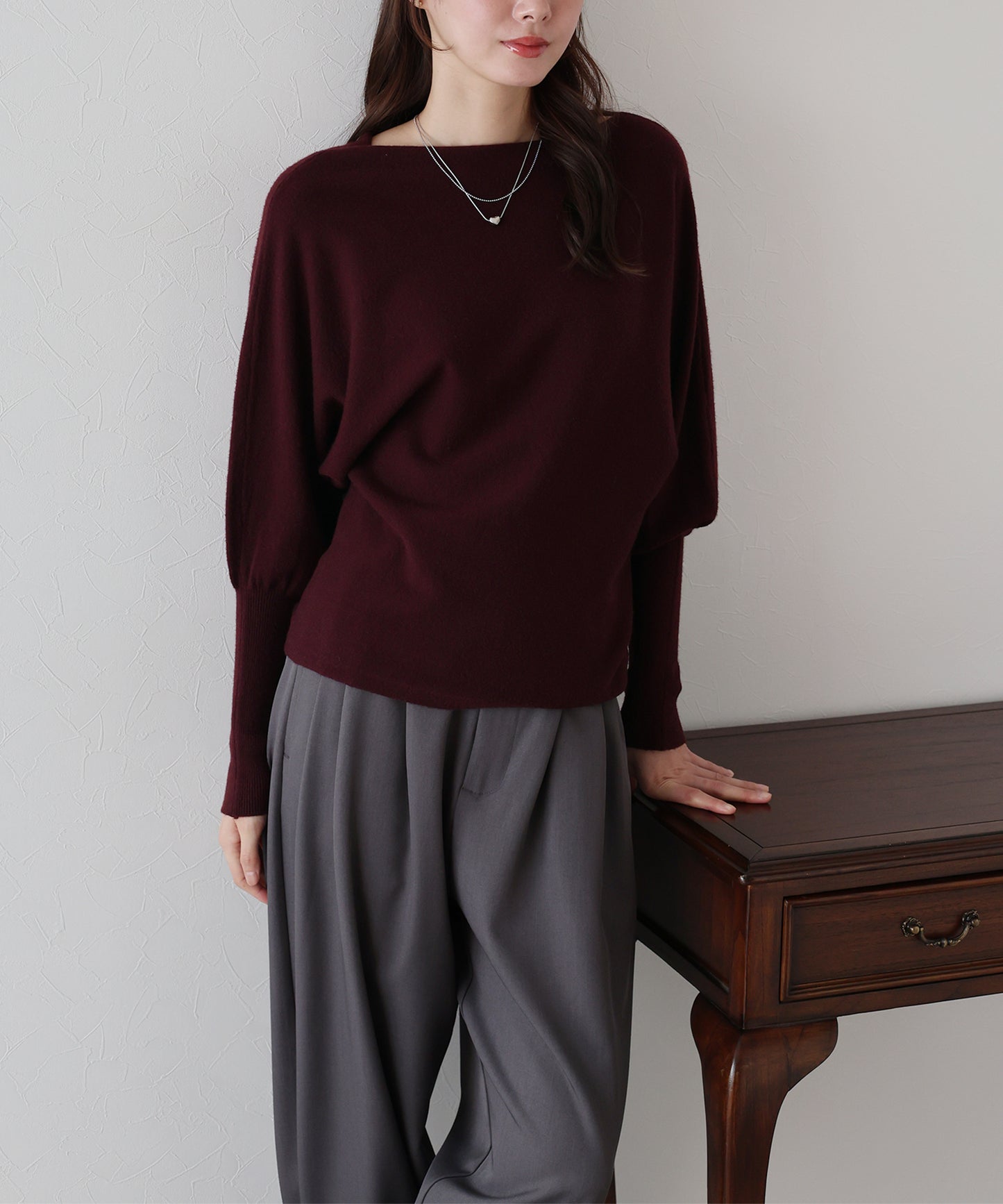 ウール混ボリュームスリーブドルマンニット