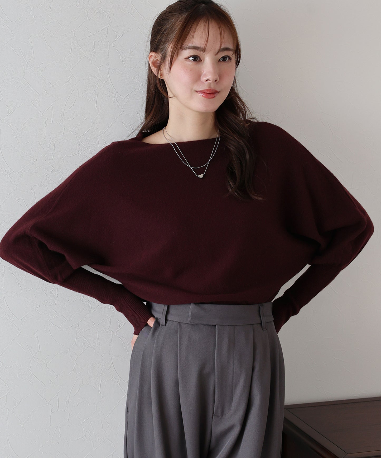 ウール混ボリュームスリーブドルマンニット