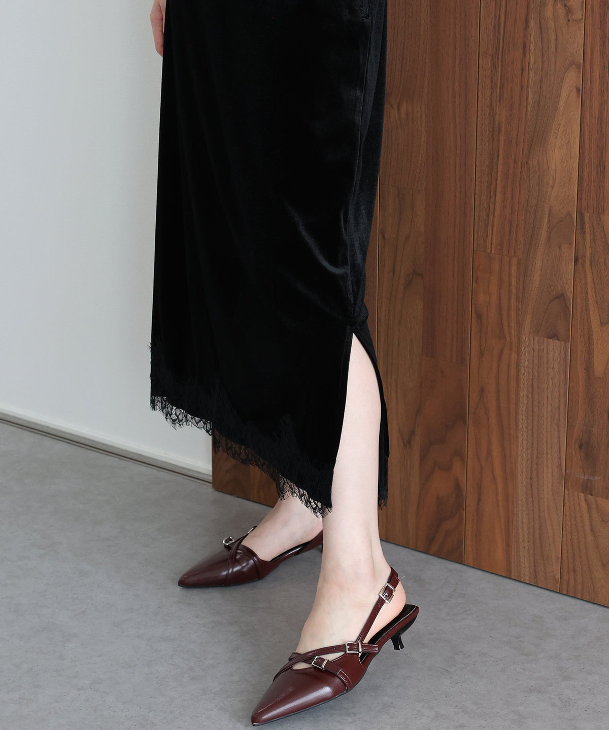 【早割5％OFF】《2サイズ展開》ヘムレースベロアスカート