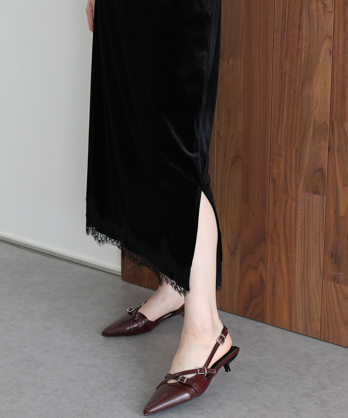 《2サイズ展開》ヘムレースベロアスカート