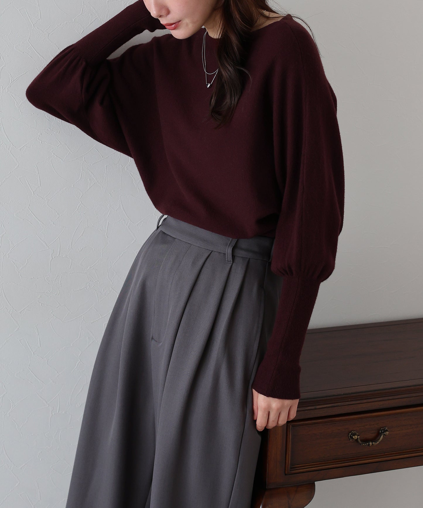 【早割5％OFF】ウール混ボリュームスリーブドルマンニット