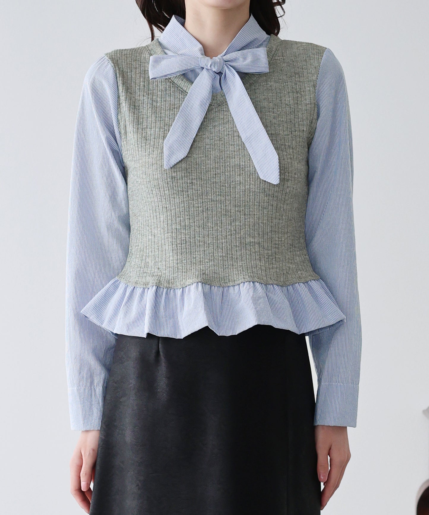 【早割5％OFF】ボウタイシャツドッキングカットソー