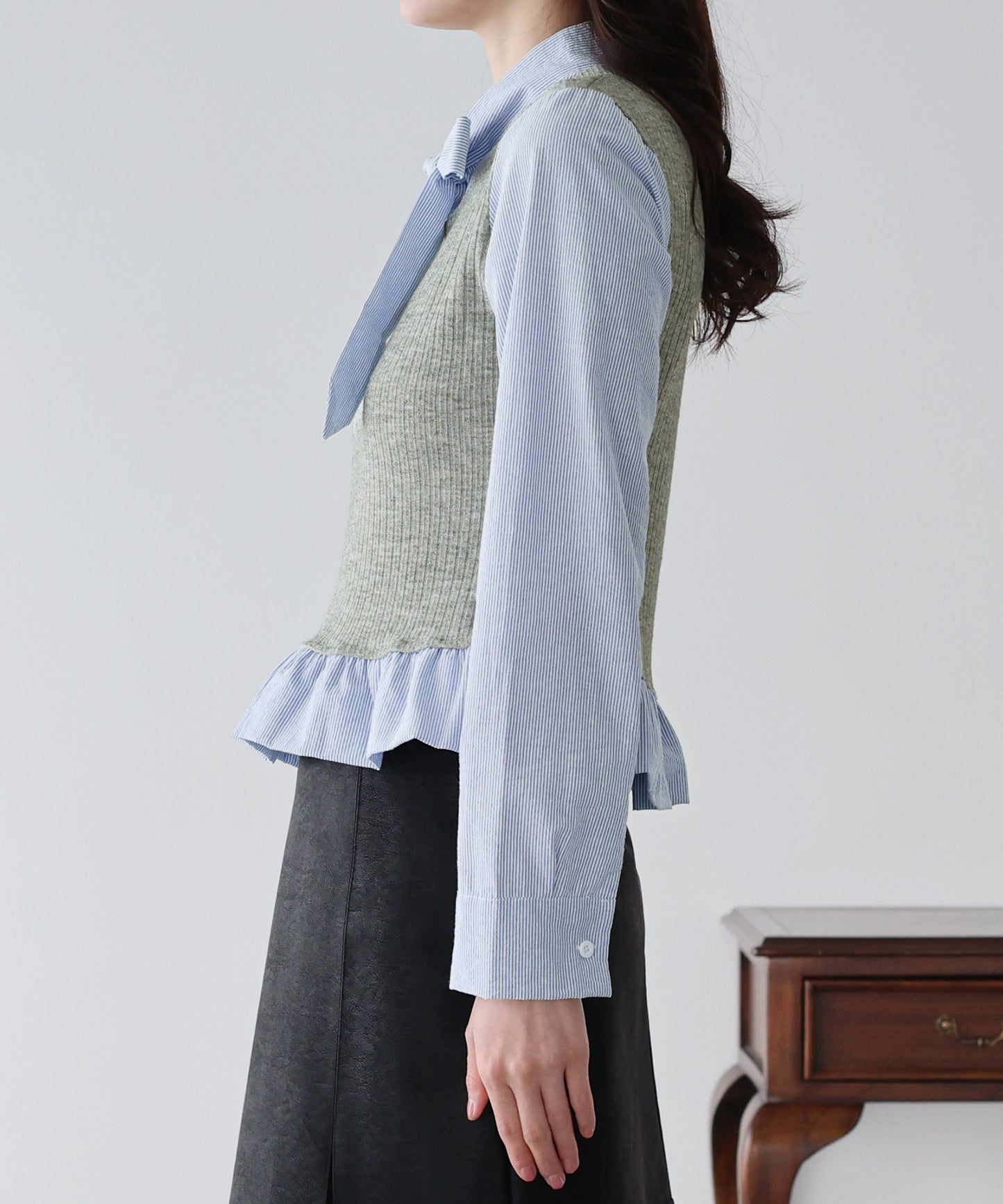 【早割5％OFF】ボウタイシャツドッキングカットソー