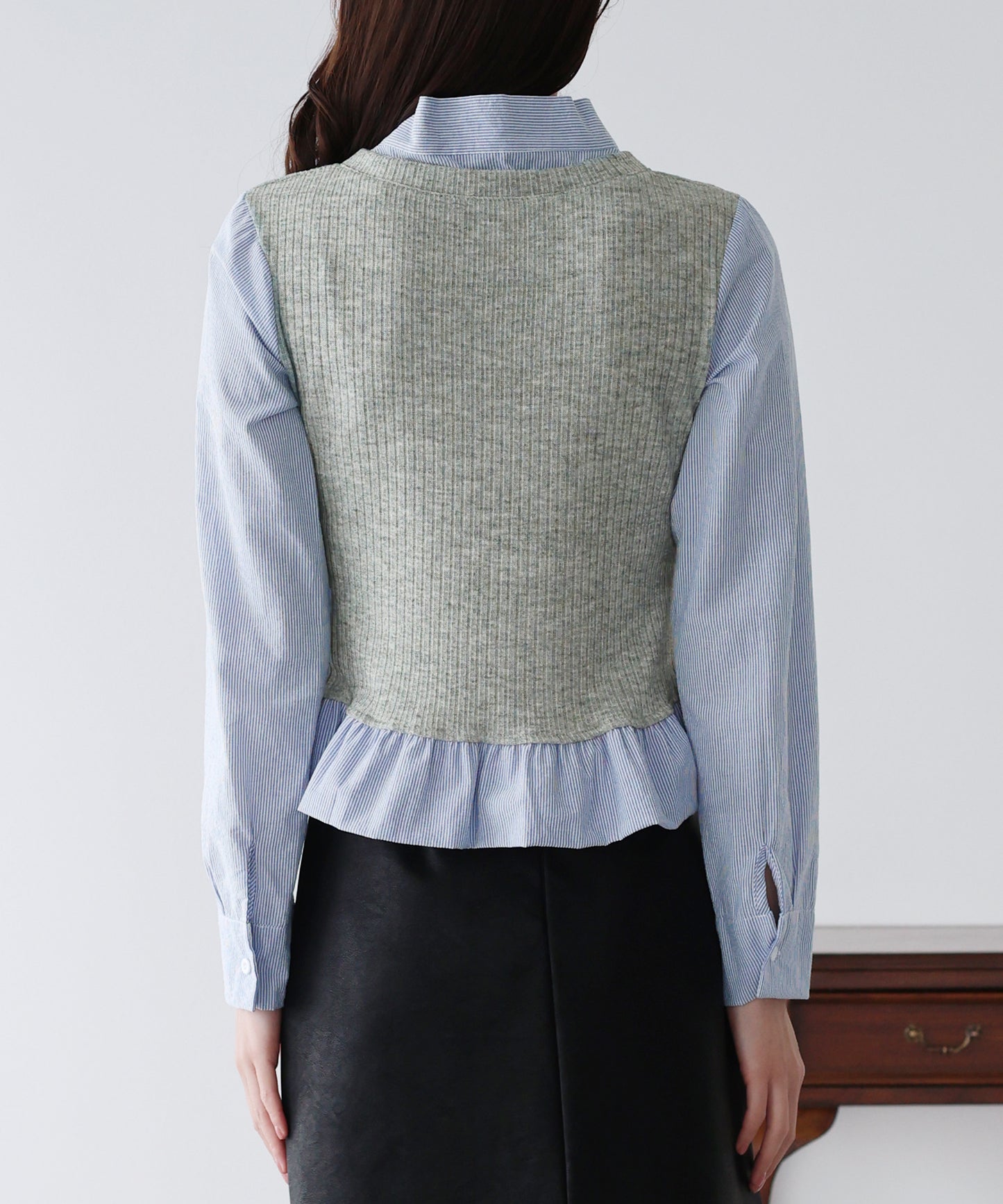 【早割5％OFF】ボウタイシャツドッキングカットソー