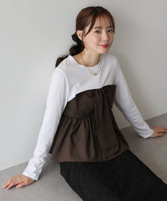 【TIME SALE】リボンビスチェドッキングTシャツ【ネコポス】