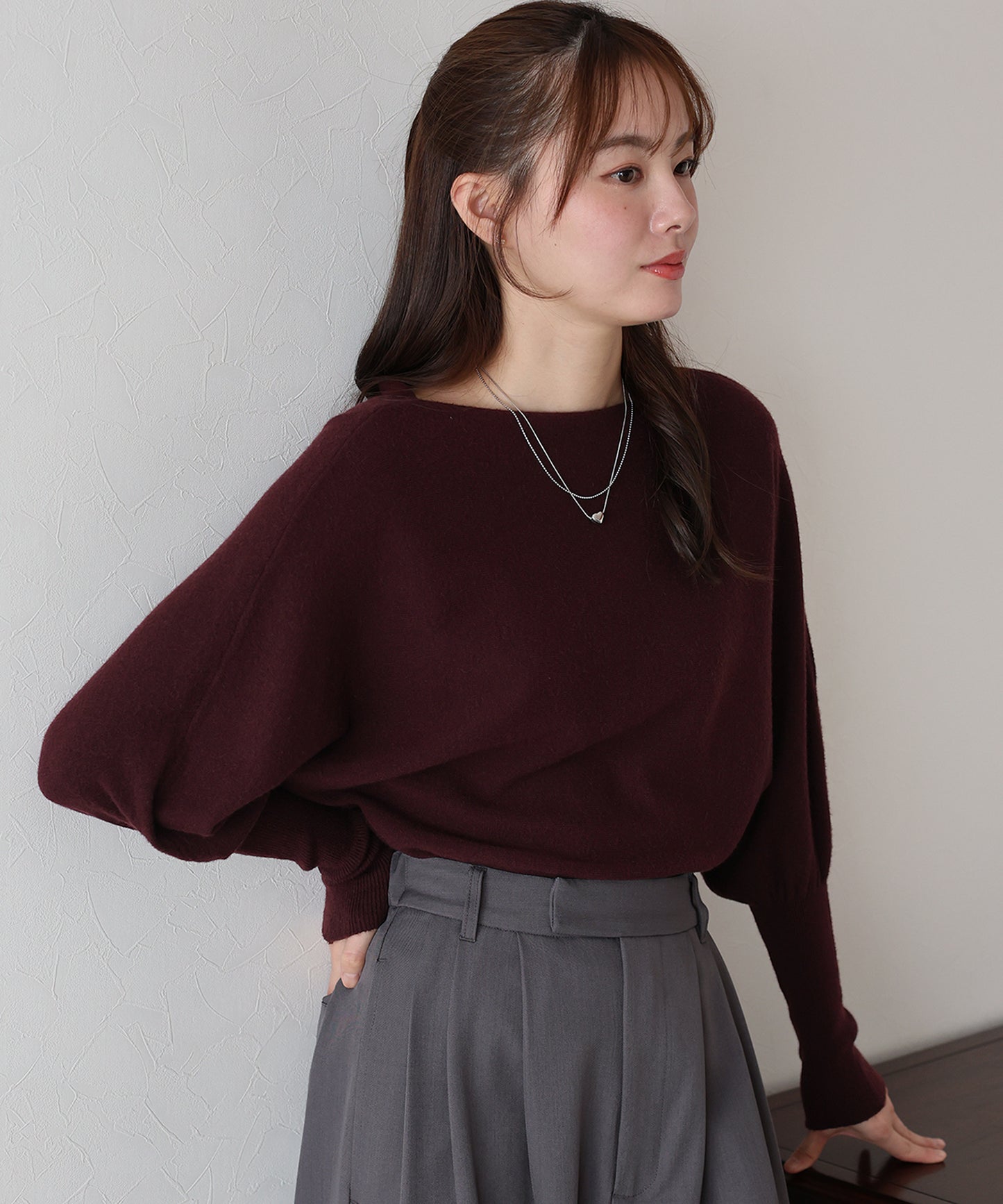 ウール混ボリュームスリーブドルマンニット