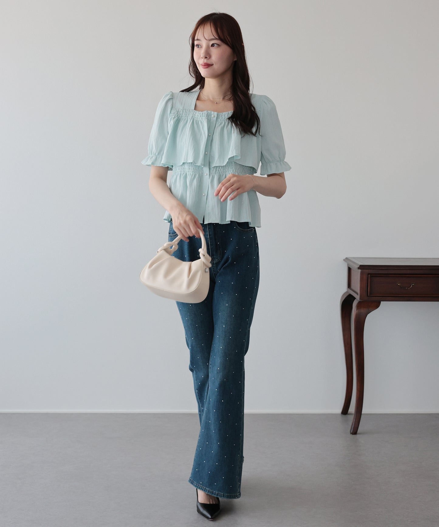【早割5％OFF】バックリボンスクエアティアードブラウス【メール便】