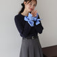 【早割5％OFF】リボン袖ドッキングケーブルニット