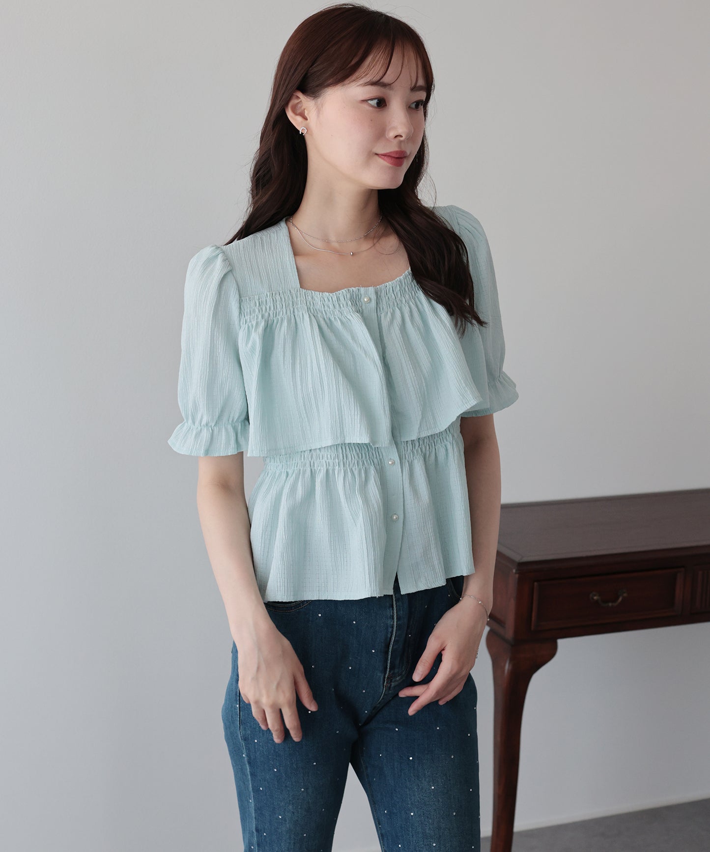 【早割5％OFF】バックリボンスクエアティアードブラウス【メール便】