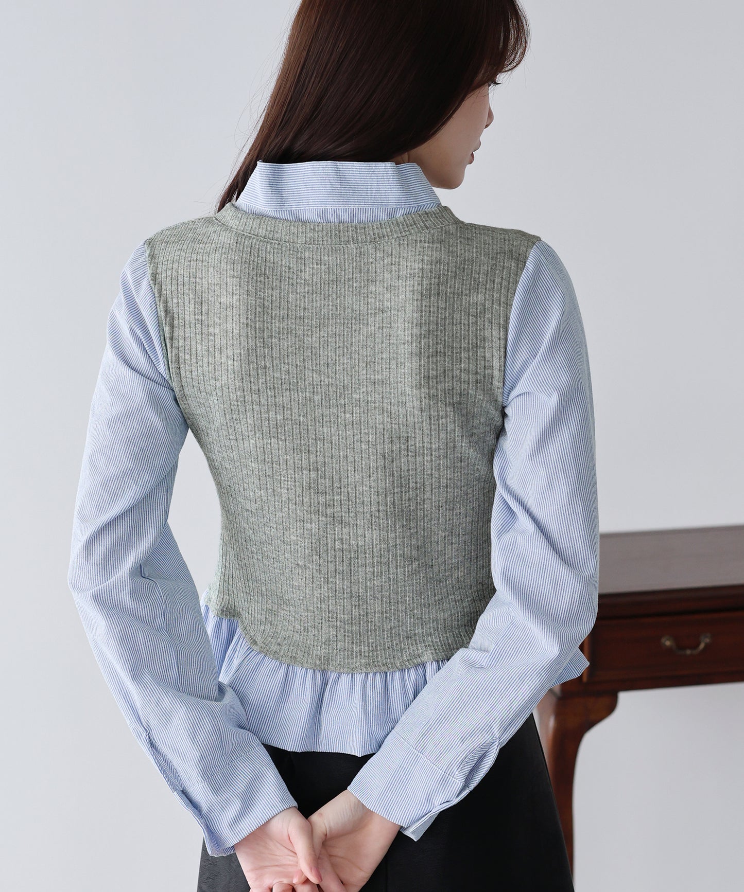 【早割5％OFF】ボウタイシャツドッキングカットソー